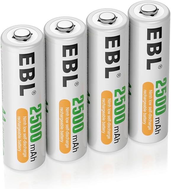 EBL Akumulator AA 2500 mAh - typ NI-MH akumulator AA do wielokrotnego ładowania, 4 sztuki, 1,2 V Mignon
