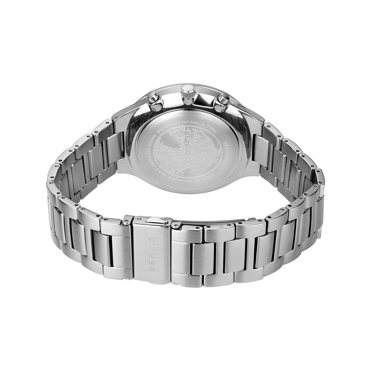 BERING Męski zegarek kwarcowy, zegarek na rękę, 43 mm, srebrna koperta z tytanu i czarny cyferblat, tytanowa bransoleta z tytanowymi elementami, 5 ATM, 11743-709