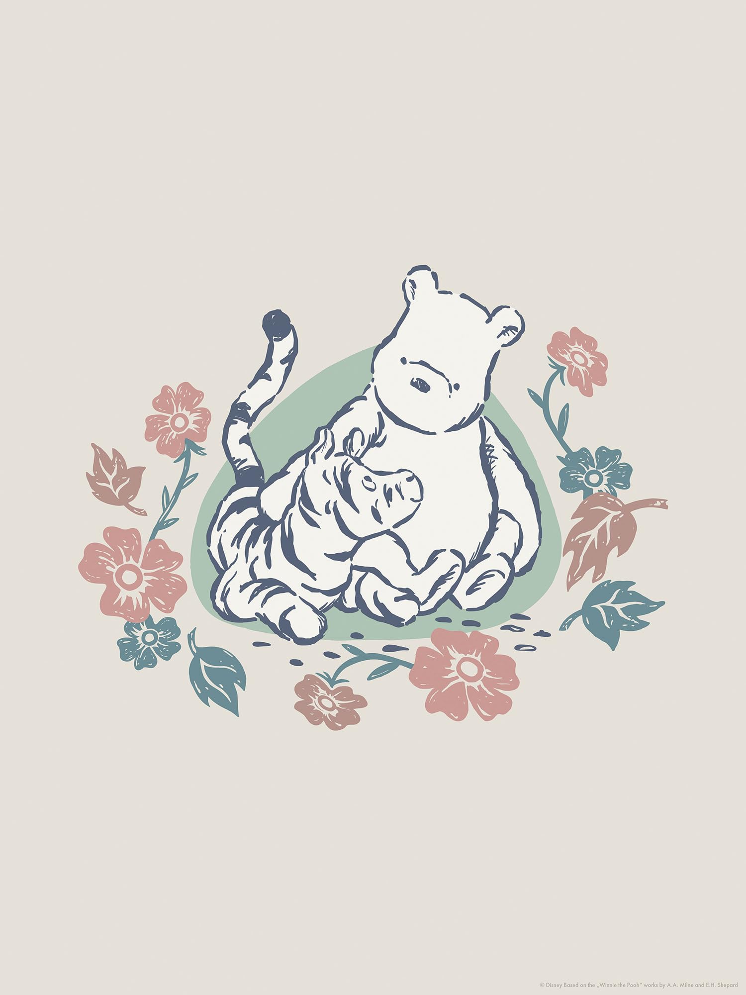 Komar Disney Winnie the Pooh Flowers and Friends Wall Picture Size 30 x 40 cm Children's Room Wall Decoration