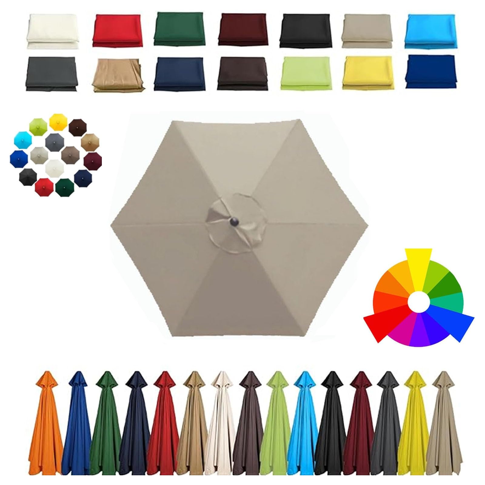 Cubierta para sombrilla de jardín UV50+ de 300 cm, para mesa de patio, 6 varillas, protección al aire libre, impermeable, elegante, color superior, ideal para protección solar.