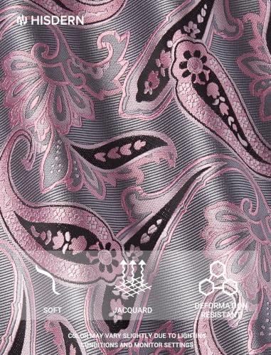 Image of HISDERN Extra Long Ties for Men Classic Floral Tie and Pocket Square Elegant Silk Necktie Handkerchief Set Wedding Party