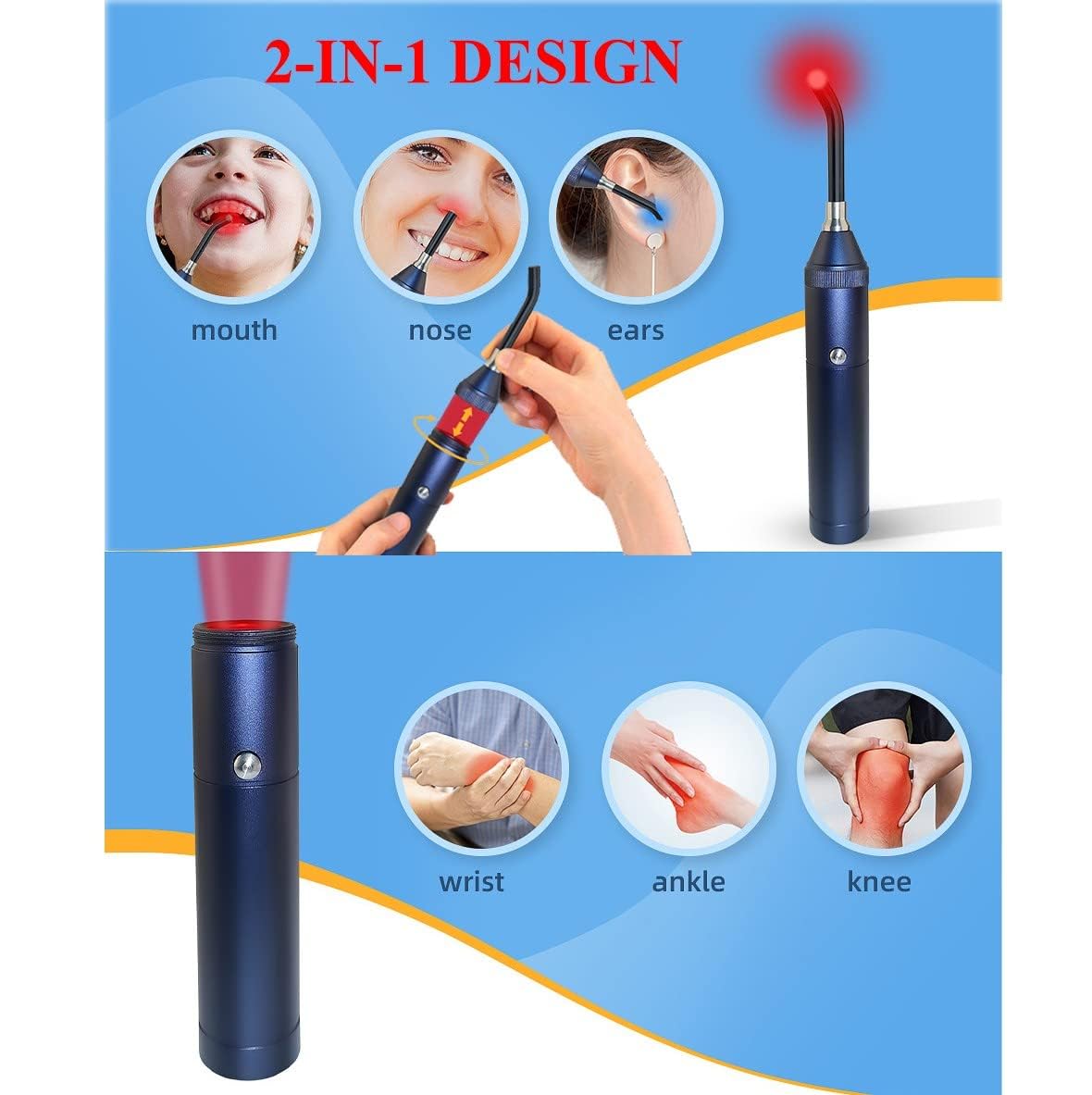 Penna Terapia Luce Rossa LED 5 Rosso Blu 4 Modalità Riduce Dolore Ferite Labbra
