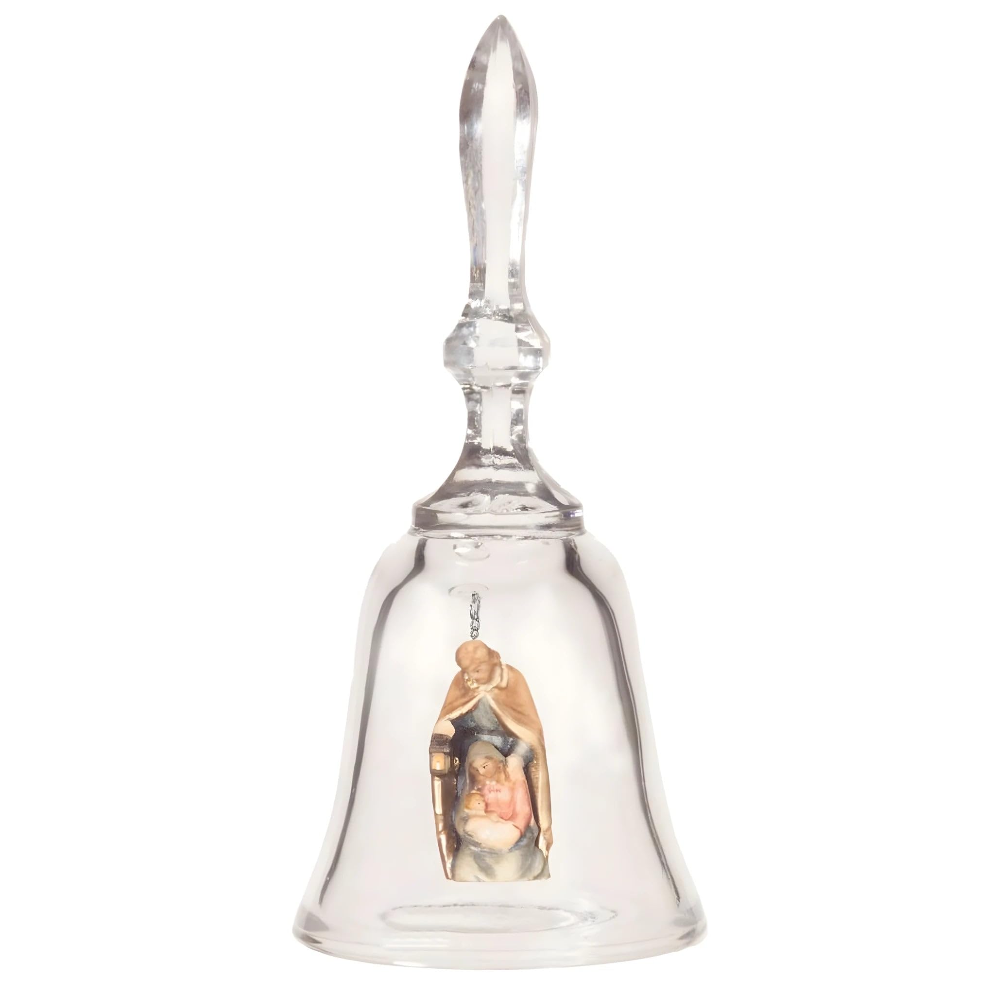 Dolfi | Crystal Bell with Nativity in Wood 20 cm | Hand-Coloured Wood in Val Gardena | Nativity Figure