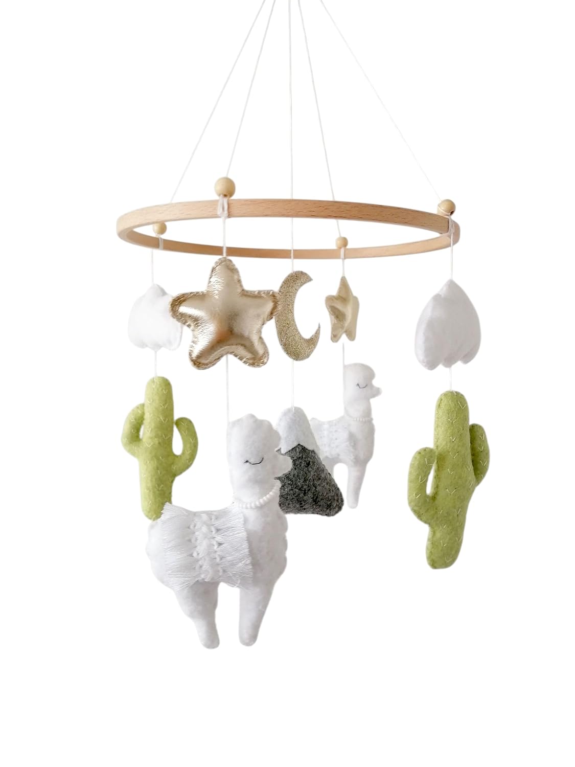 Cactus Llama Baby Mobile,Neutral Nursery Mobile, Cactus Nursery Decor, Gold Moon Stars Mobile,Hanging Mobile,Baby Shower Gift