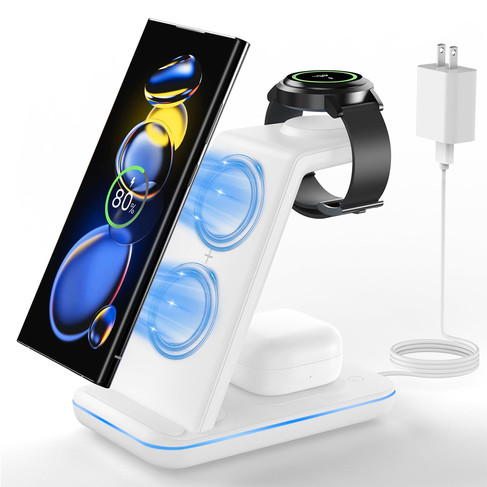 JoyGeek Wireless Charging Station for Samsung: 3-in-1 Phone Charger Stand for Galaxy Watch7 Pro/7/6/5/4/3/Active2/1 - S25/S24/S23/S22/S21/S20/S10/S9/