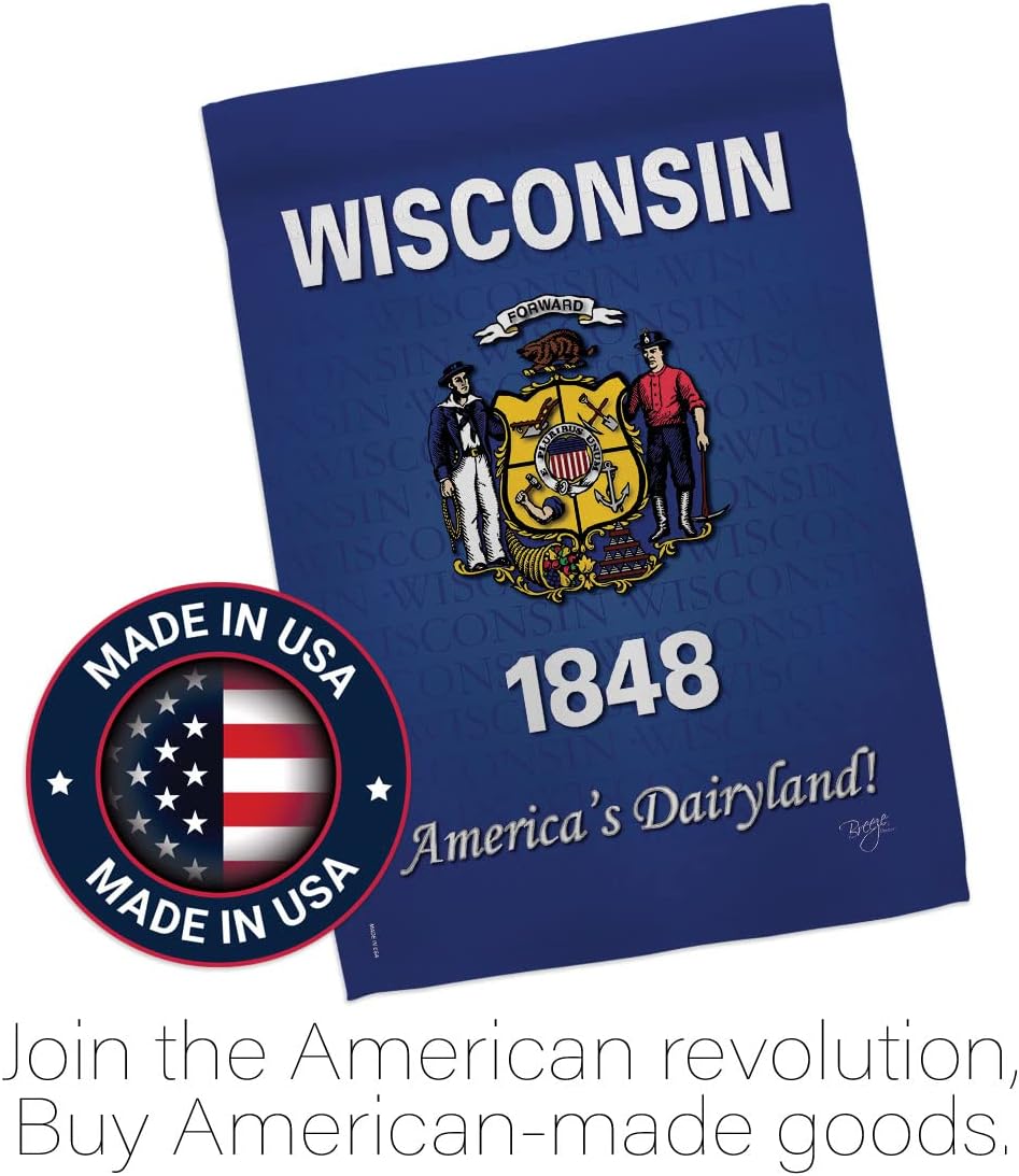 Breeze Decor G158108 Wisconsin Americana States Impressions Decorative Vertical Garden Flag 13" x 18.5" Printed In USA Multi-Color