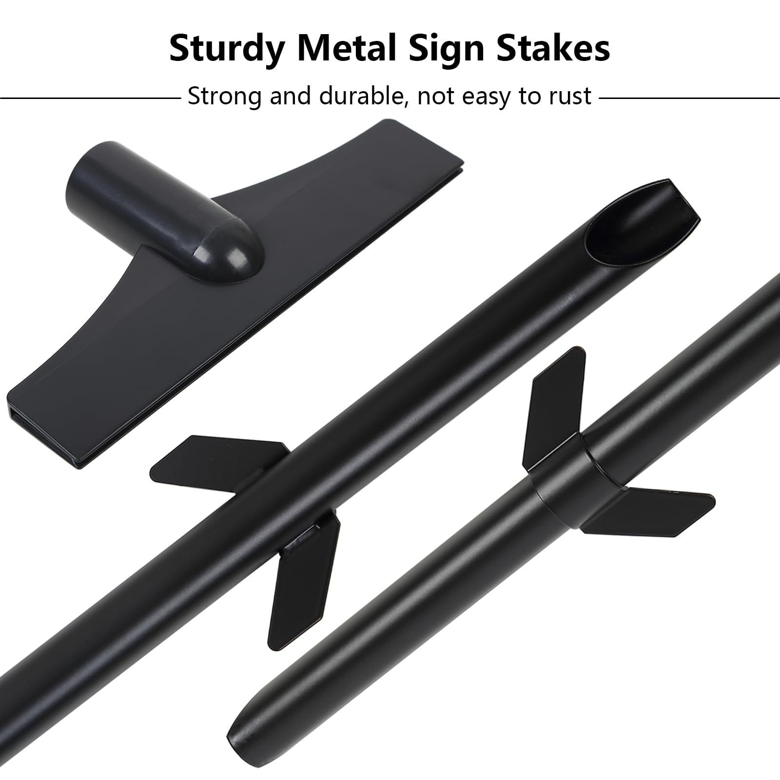 Estacas de señalización para carteles de 45 cm, soporte impermeable para señales de patio, soporte de letreros de metal, color negro, para jardín, patio, césped (4, negro)