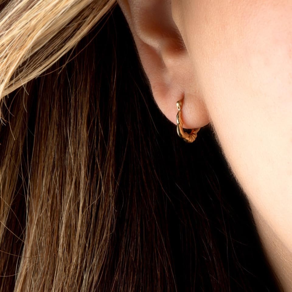 Exquisite 14K Yellow Gold Reversible Textured Twisted Hoop Earrings for Women, 1.5mm Thick 11.5mm Diameter