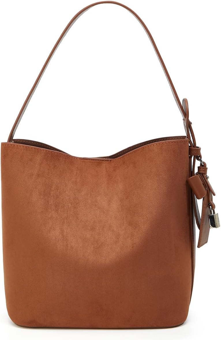 Faux Suede Shoulder Bag for Women Vintage Suede Bucket Handbag Small Work Crossbody Purse Tote Satchel 2pcs