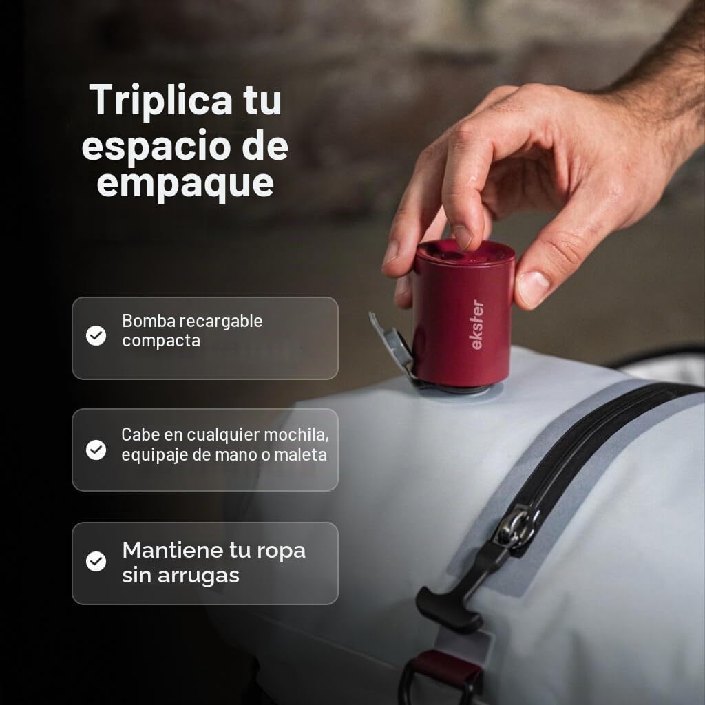 Ekster Kit de viaje al vacío – Bolsas de viaje modulares de almacenamiento y organización de compresión de nailon antiolor e impermeable, listas para TSA, bomba de vacío inalámbrica para más de 15