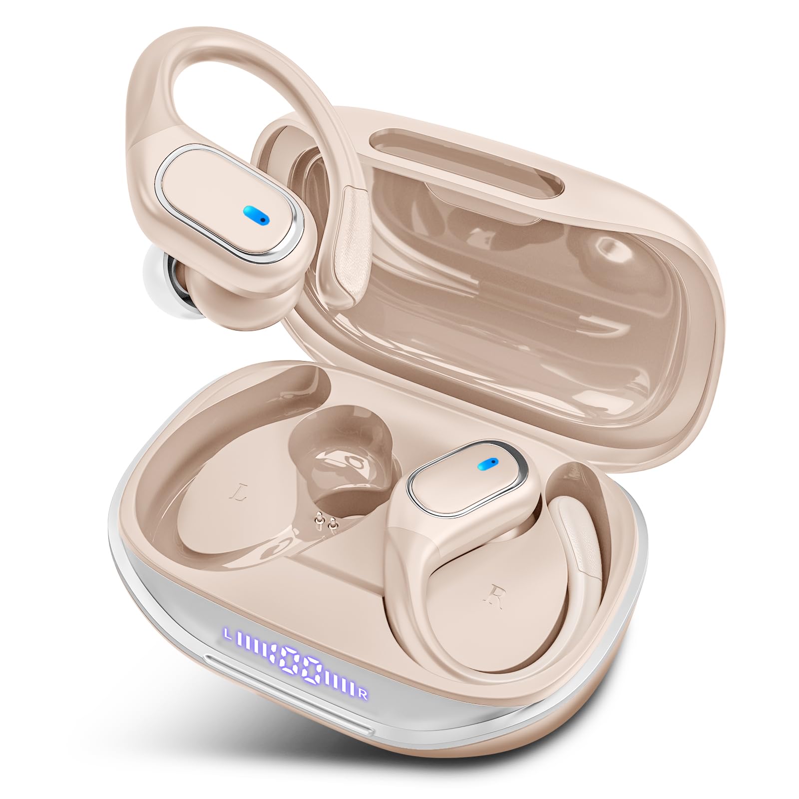 Wireless Earbuds Bluetooth Headphones 80Hrs Playtime Ear Buds IPX7 Waterproof Sports Earphones Wireless Charging Case Over-Ear Earhooks Headest Khaki