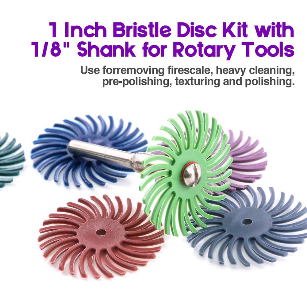 Lot de 50 disques à poils radiaux de 25 mm avec 5 mandrins de 2,35 mm et 5 mandrins abrasifs de 3 mm (5 grains mixtes 80/120/220/600/1000)