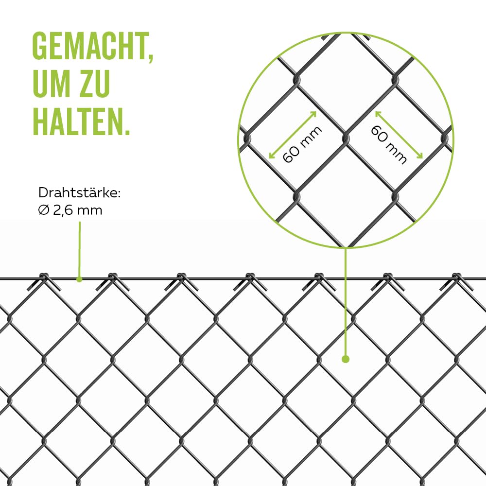 Alberts 604660 Maschendrahtgeflecht | Maschendrahtzaun, Hundezaun, Gartenzaun, Hasendraht | Höhe: 150 cm, Länge: 15 m, Draht-Ø 2,6 mm | Anthrazit