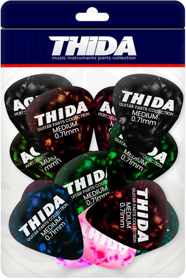 Kit Com 12 Palhetas Medium Celuloide Cores Variadas 0.71mm