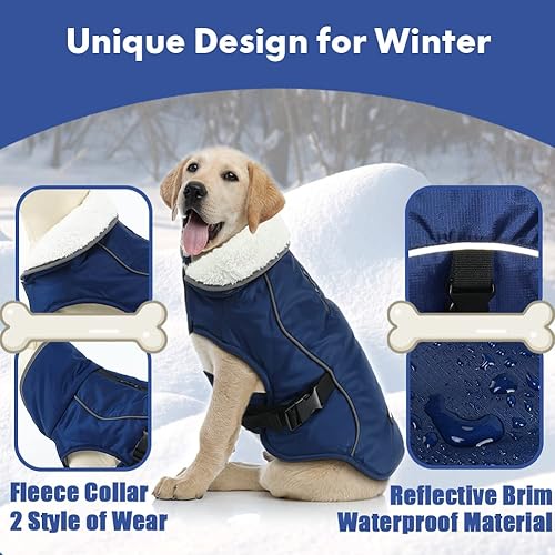 Miniatura 3 de EMUST Chaqueta de invierno para perro, acogedora chaqueta resistente al viento para clima frío, chalecos de perro de color sólido para invierno para