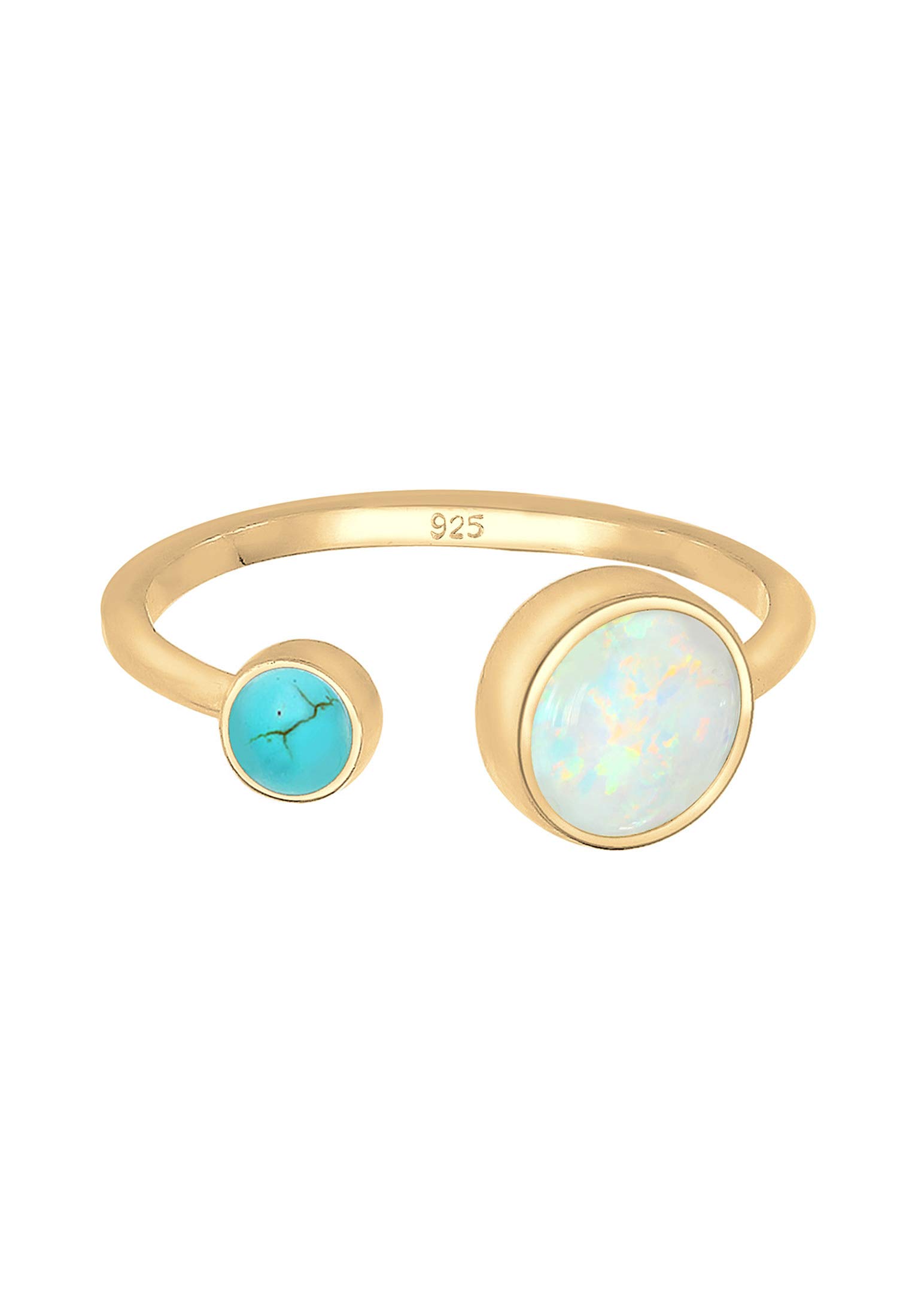 Elli Ring Damen Boho Verstellbar Synthetischem Opal und Howlith 925 Silber