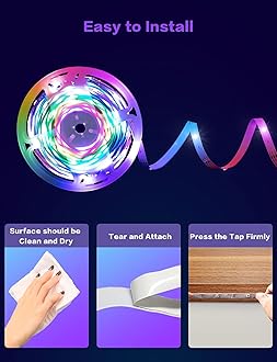Daymeet Led Strip Lights 33FT RGBIC Rainbow LED Strips Color Changing Lights Synchronously Music Sync Built-in Mic Bluetooth with App and Remote Controller Led Lights for Bedroom Home Kitchen Room