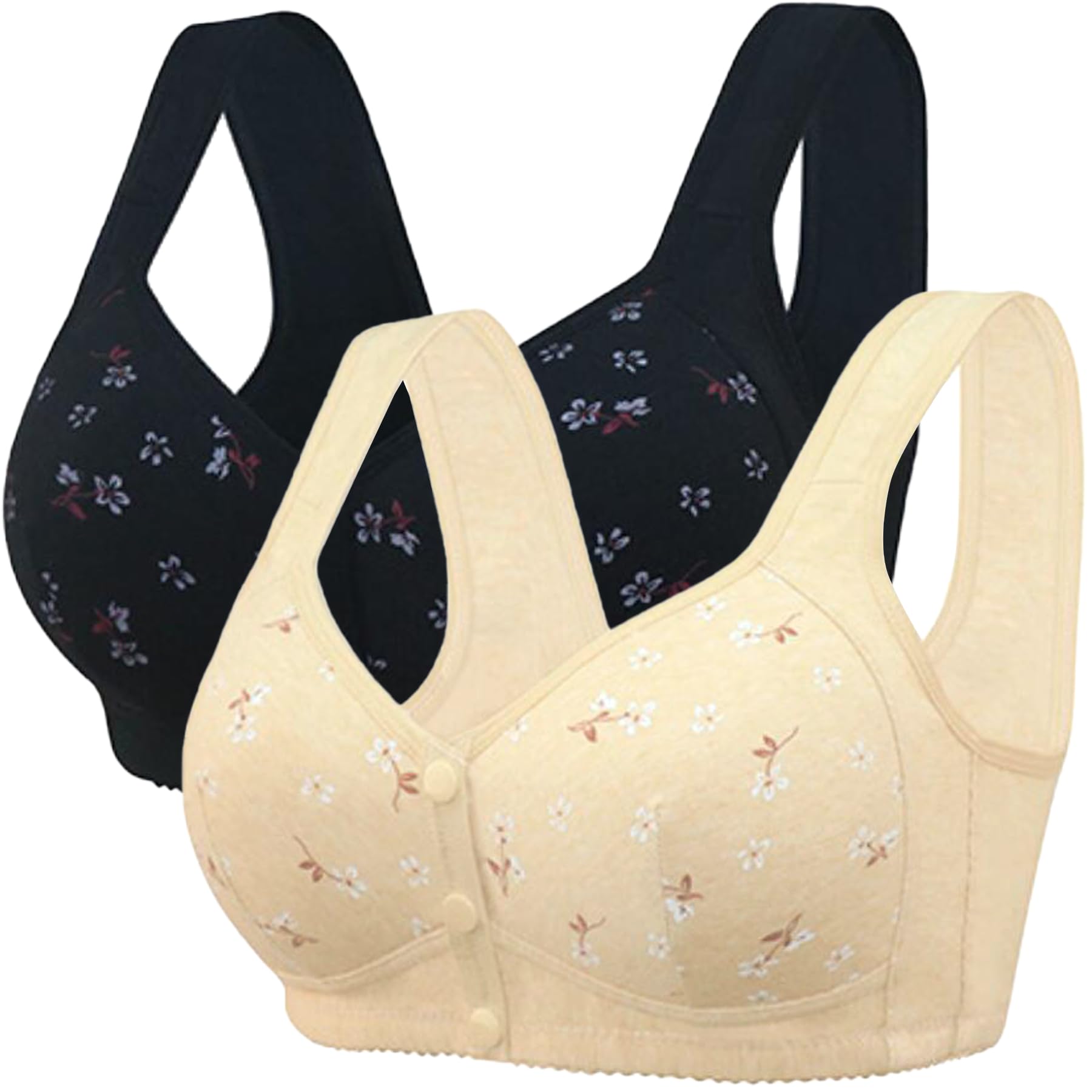 Cotton Maternity Bras for Pregnancy, Front Open Elderly Bras for Women, Wireless, 3D Cup, V Neck, Full Coverage (2 Set)