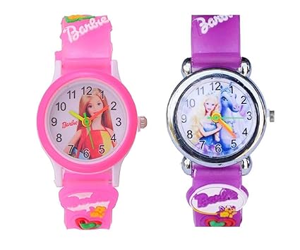 Shocknshop Analogue Girls & Boys Watch (Pack of 2) ( White Dial Pink & Purple Colored Strap )