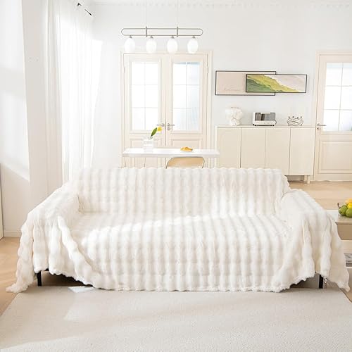 AMWAN Kuscheliger Kunstfell-Couchbezug, groß, Flauschige Decke für Sofabett, Zwe