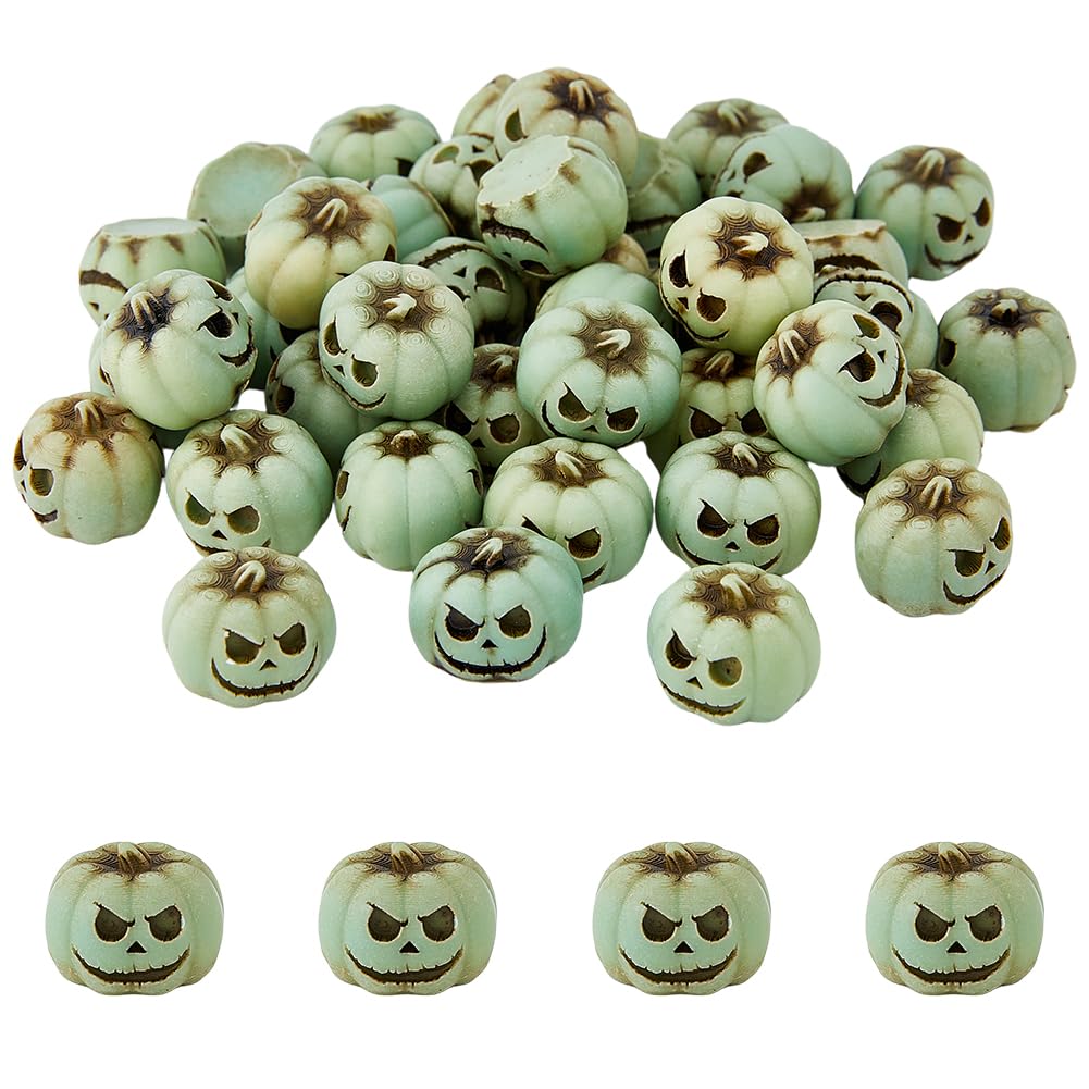 SUPERFINDINGS 40PCS Halloween Mini Pumpkin Decorations Green 18x16x14.5mm Resin Mini Ghost Pumpkin Decor Miniature Pumpkins Figurines for Landscape Ornament Potted Halloween Party Decorations