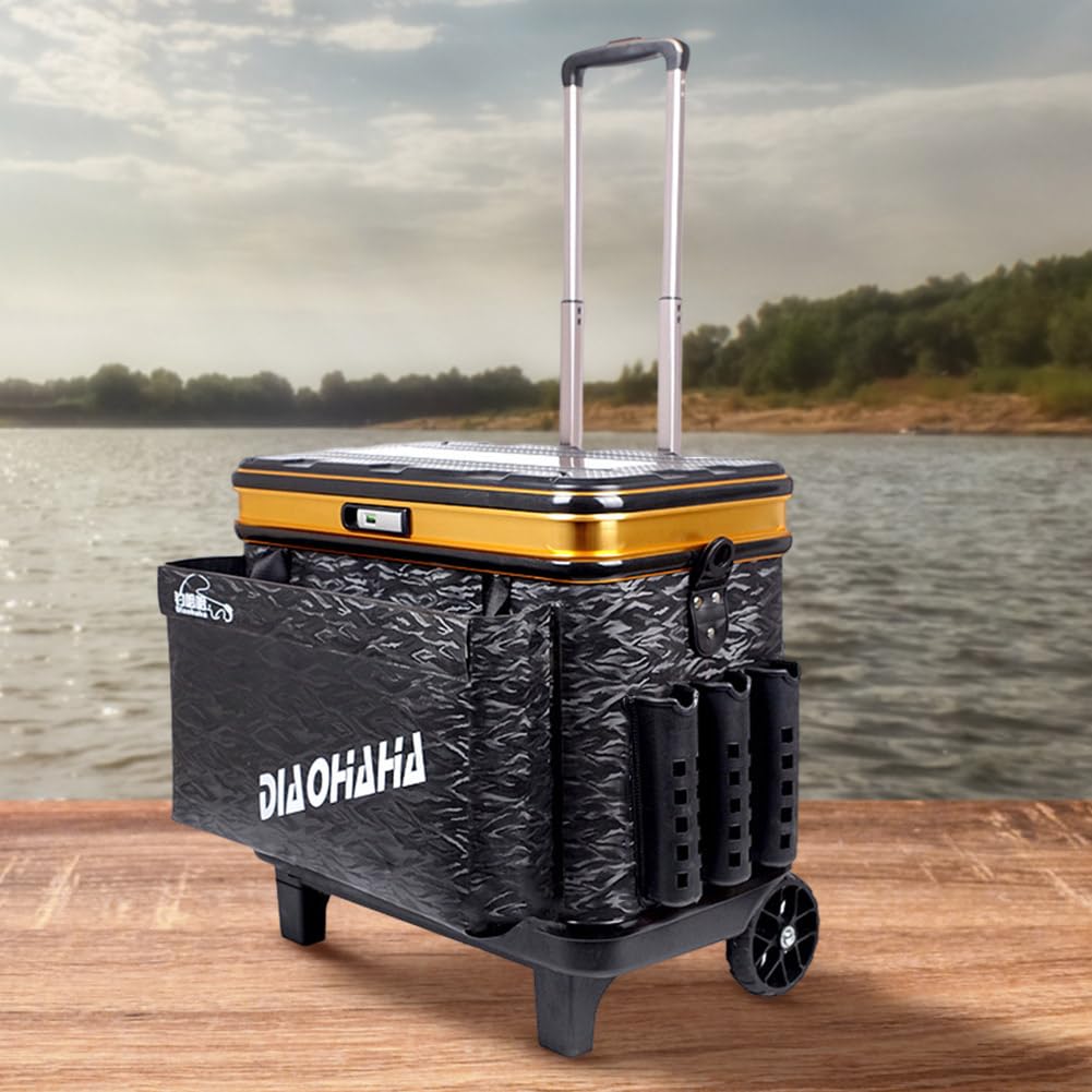 Caja de aparejos de pesca con ruedas, multifuncional, caja de anzuelos de pesca, alta capacidad, ajustable, duradera para artes de pesca
