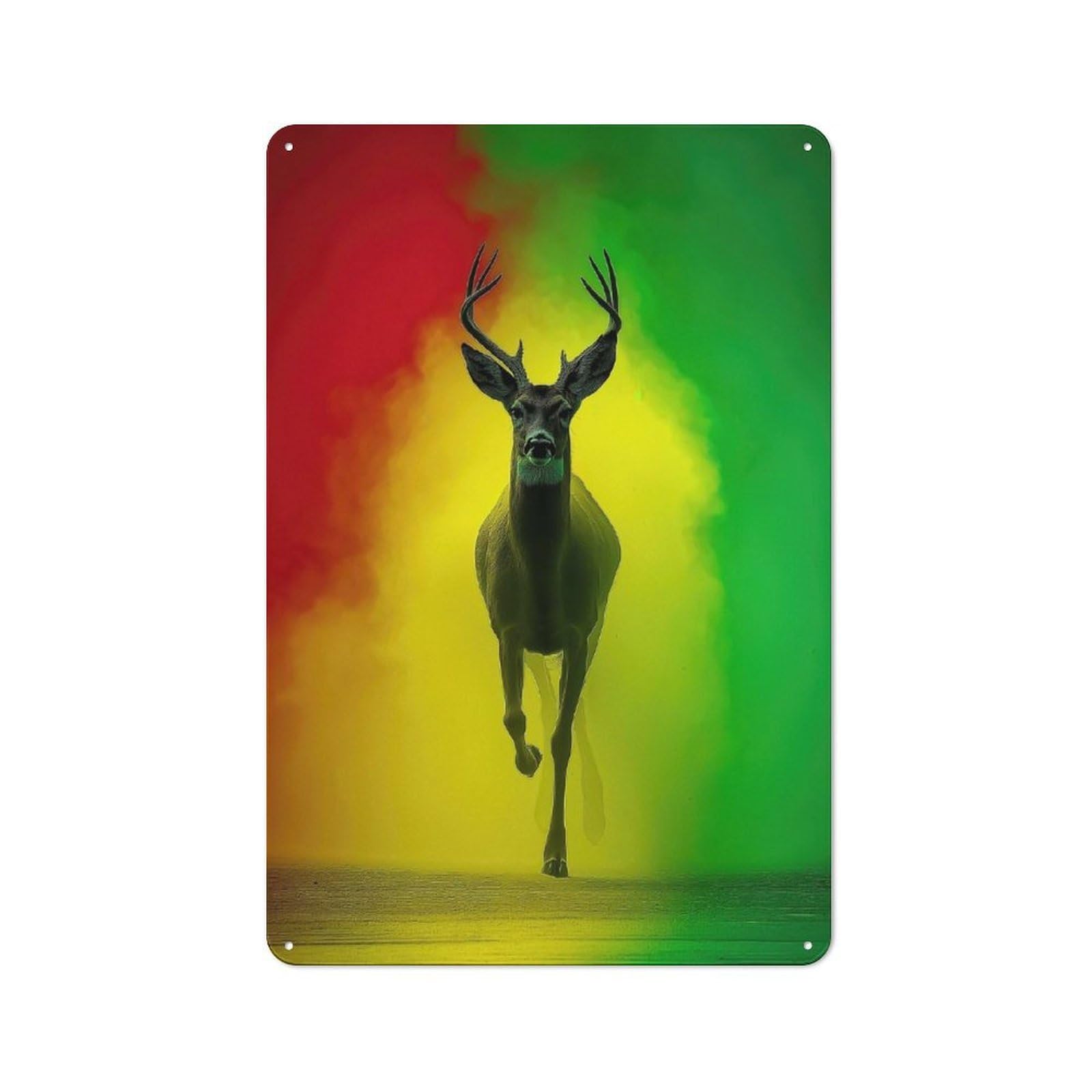 Junmoney Deer In Rasta Colors Printed Metal Sign 30X20cm For Café Or Restaurant, For Hospitality Interior Collectors