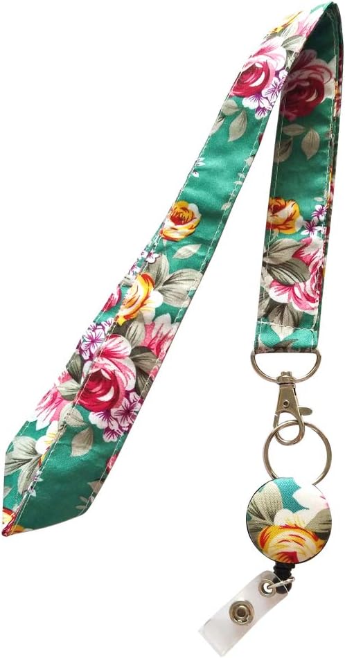 AYHU Office Women and Girls Fabric Lanyard with with Badge Reel for ID Card Holder Badge Key (Blue-Green)