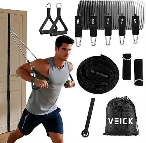 Miniatura 49 de VEICK Bandas de resistencia, bandas de ejercicio, bandas de entrenamiento, bandas de resistencia para entrenar con asas para hombres y mujeres, Gris