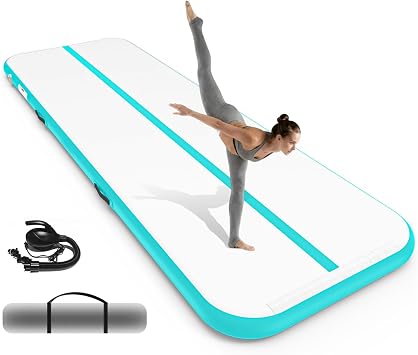 Inflatable Gymnastics Mat 10ft/ 13ft/ 16ft, 4 inches Thickness Gymnastic Mats with Electric Pump and Carry Bag for Kids Home Use Outdoor Training Yoga Cheerleading Gym Studio Backyard Park