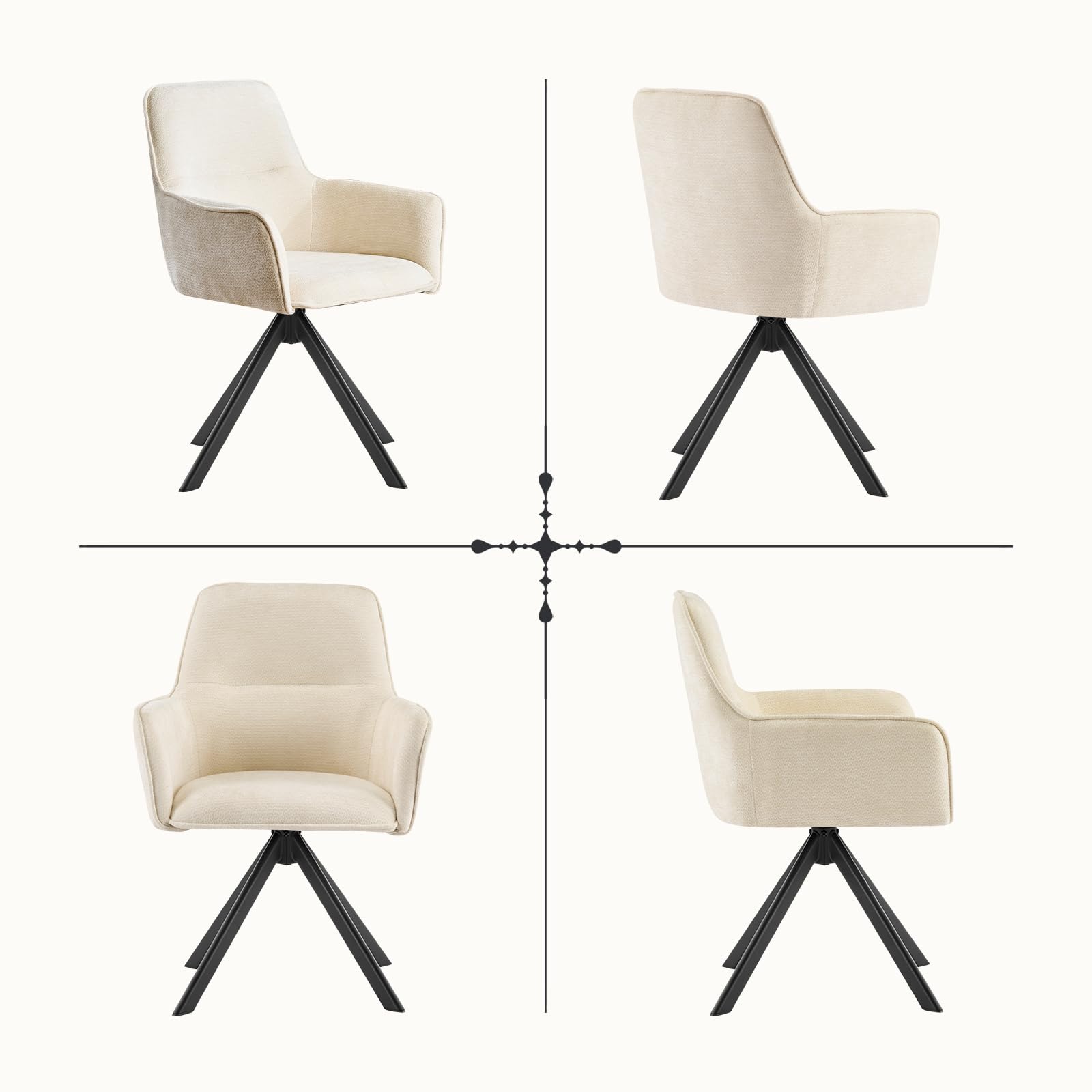 Esszimmerstühle Drehbar mit Armlehne 2er Set, 360°Drehbar Polsterstuhl Küchenstuhl aus Chenille, Stühle Esszimmer Schminkstuhl mit Metallbeine für Esszimmer Küche Schlafzimmer, Beige