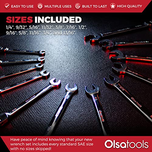 Olsa Tools Flex Head Ratcheting Wrench Sets (Sae 12Pc) | 6-Point Box End Ratchet Wrenches Set | 120 Tooth Ratchet Wrench Set | Works On Stripped And Rounded Bolts | Professional Grade Spanner Wrench #TOP1