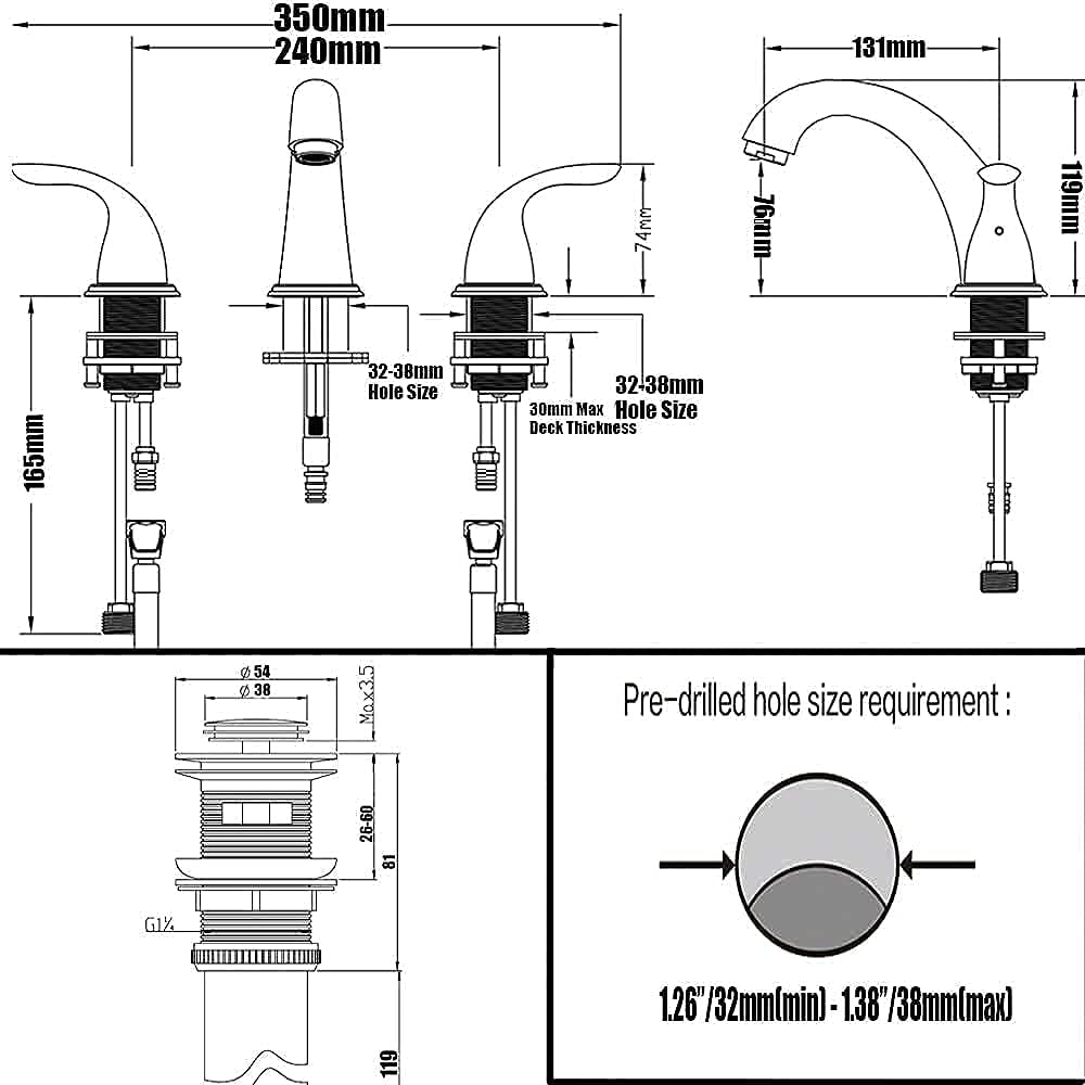8 Inch 3 Hole Widespread Bathroom Faucet with Metal Pop Up Drain by PHIESTINA, Chrome Bathroom Sink Lavatory Faucet