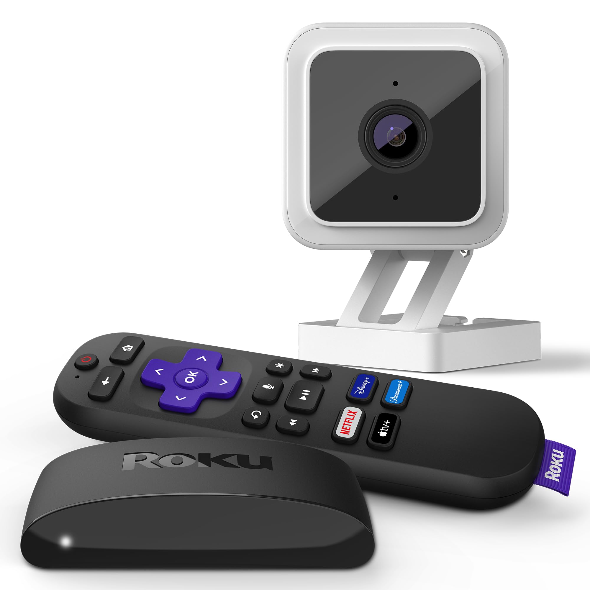 Roku Express 4K+ | Roku Streaming Device 4K/HDR with Voice Remote, Free & Live TV: Roku Express 4K+ Streaming Device with Voice Remote & Indoor Camera Bundle