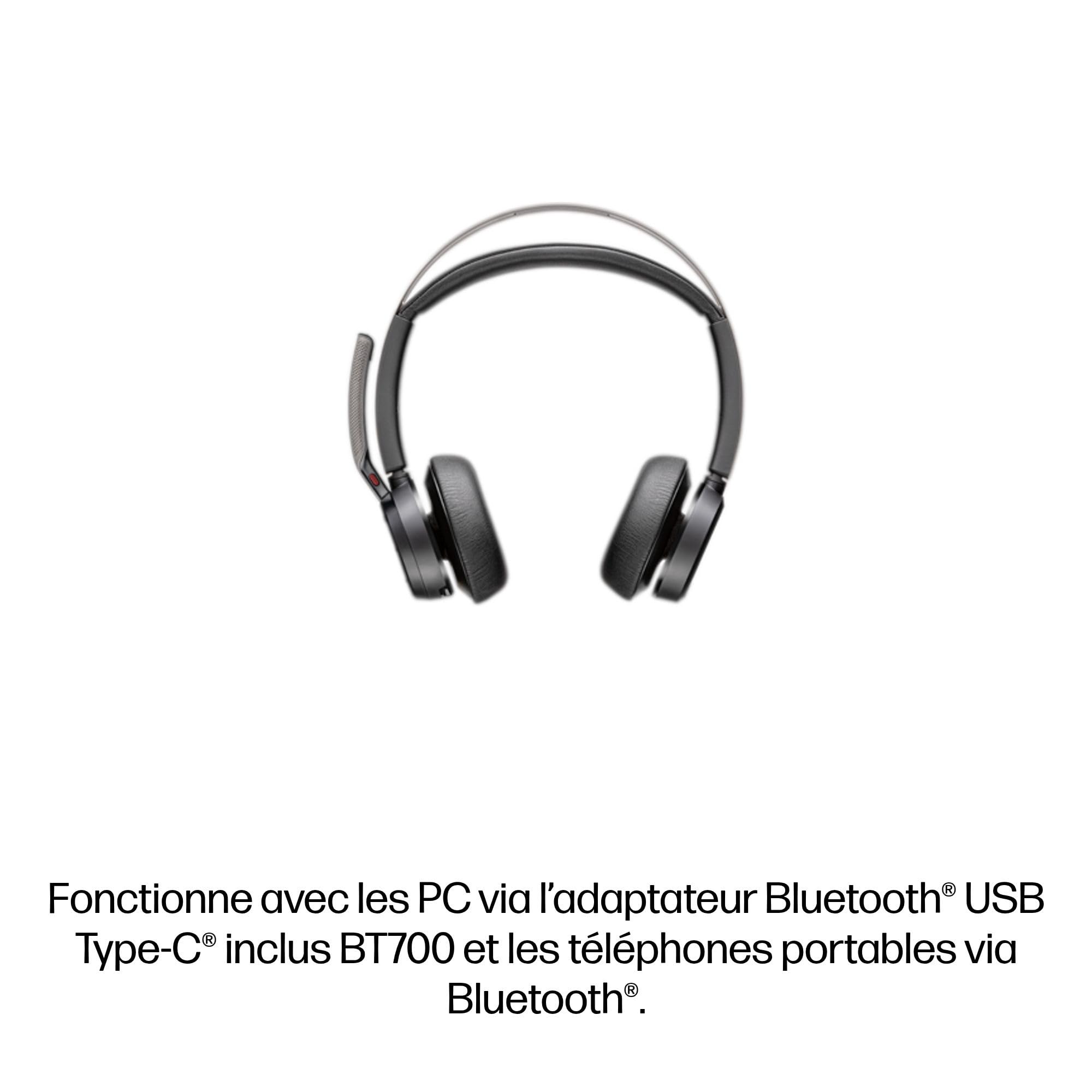 Poly Voyager Focus 2-M USB-C-C Headset USB-C/A Adapter Customer Special 1- Connection Via Bluetooth - Noise Annulation; Smart Sensor Technology; Dynamic Mute Alert - Black