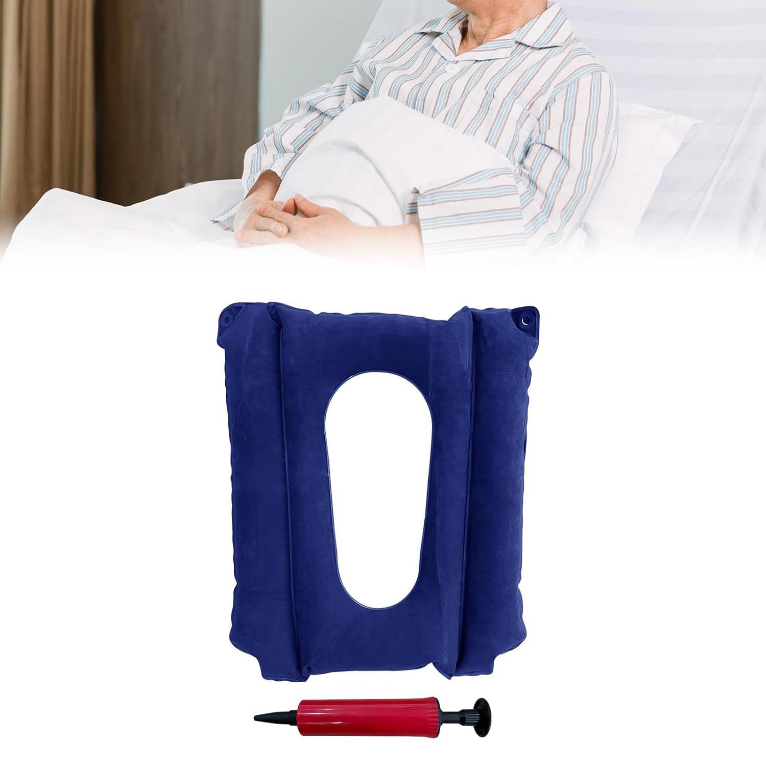 Dekubitus Sitzkissen, Antidekubitus Kissen für Gesäß, Sitzkissen für Bett, Rollstuhl und Toilettenstuhl, Aufblasbares Sitzring mit Pumpe, Weiches Beflocktes Material, Atmungsaktiv und Wasserdicht