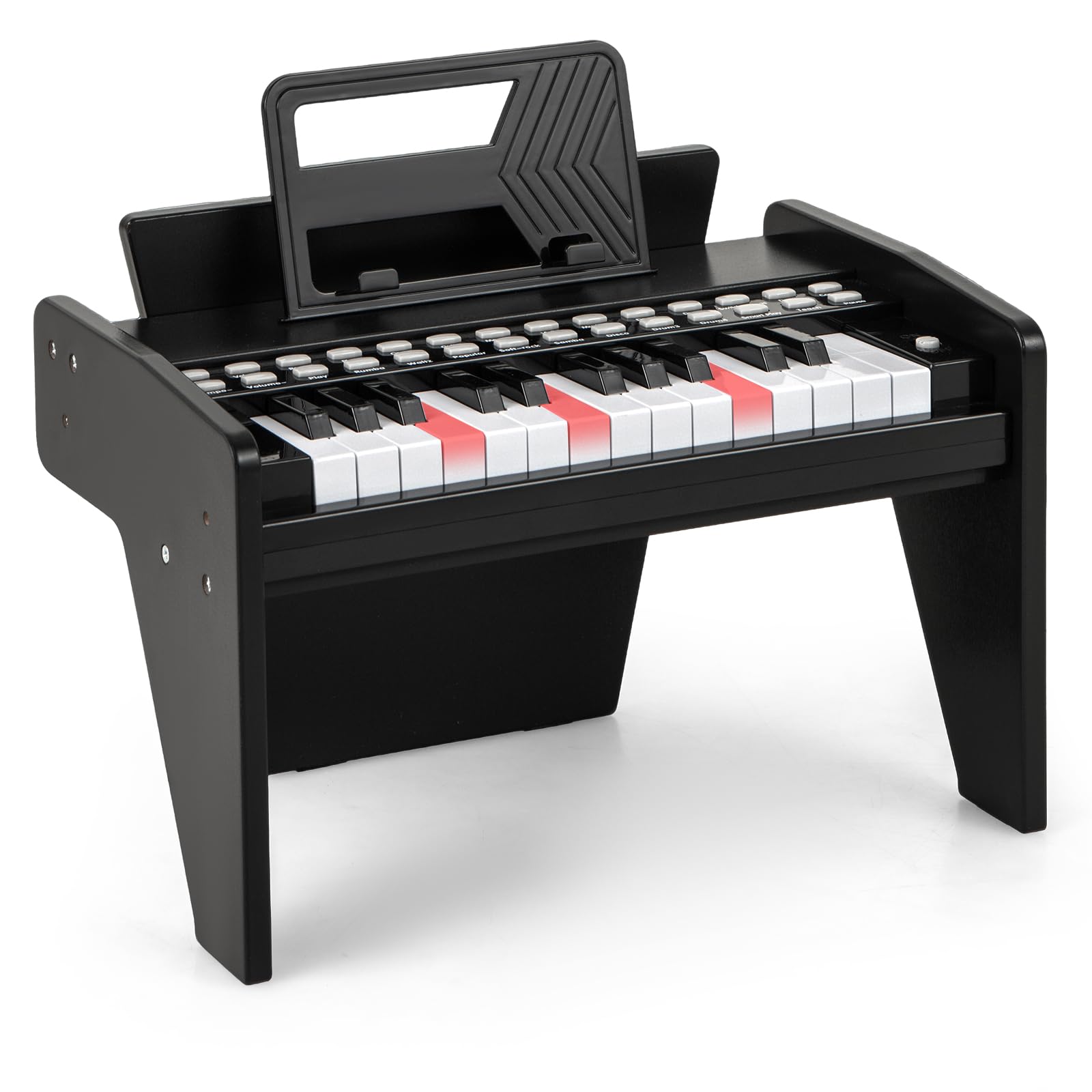 COSTWAY Tastiera Pianoforte per Bambini a 25 Tasti, Mini Pianoforte Digitale Giocattolo, con Velocità e Volume Regolabili, Tasto Luminoso e Leggio, Modalità Didattica, per 3+ Anni (Nero)