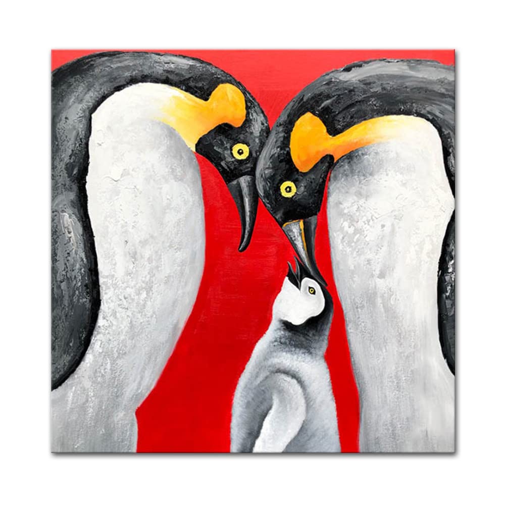 Art mural moderne abstrait de pingouin, peinture à l'huile rouge de chambre