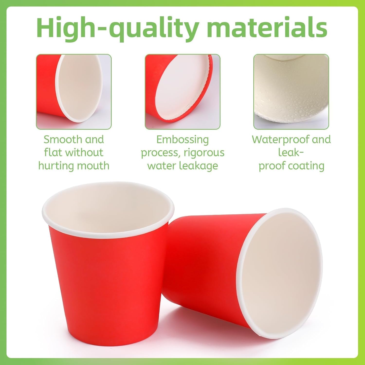 Wuadua 100 Pack 3 oz Red Disposable Paper Cups - Sturdy and Leak-Proof for Parties, Events, Office, Home Use Disposable Mouthwash Cups - Ideal for Hot/Cold Drinks, Smooth Rim Design, Eco-Friendly - Image 3