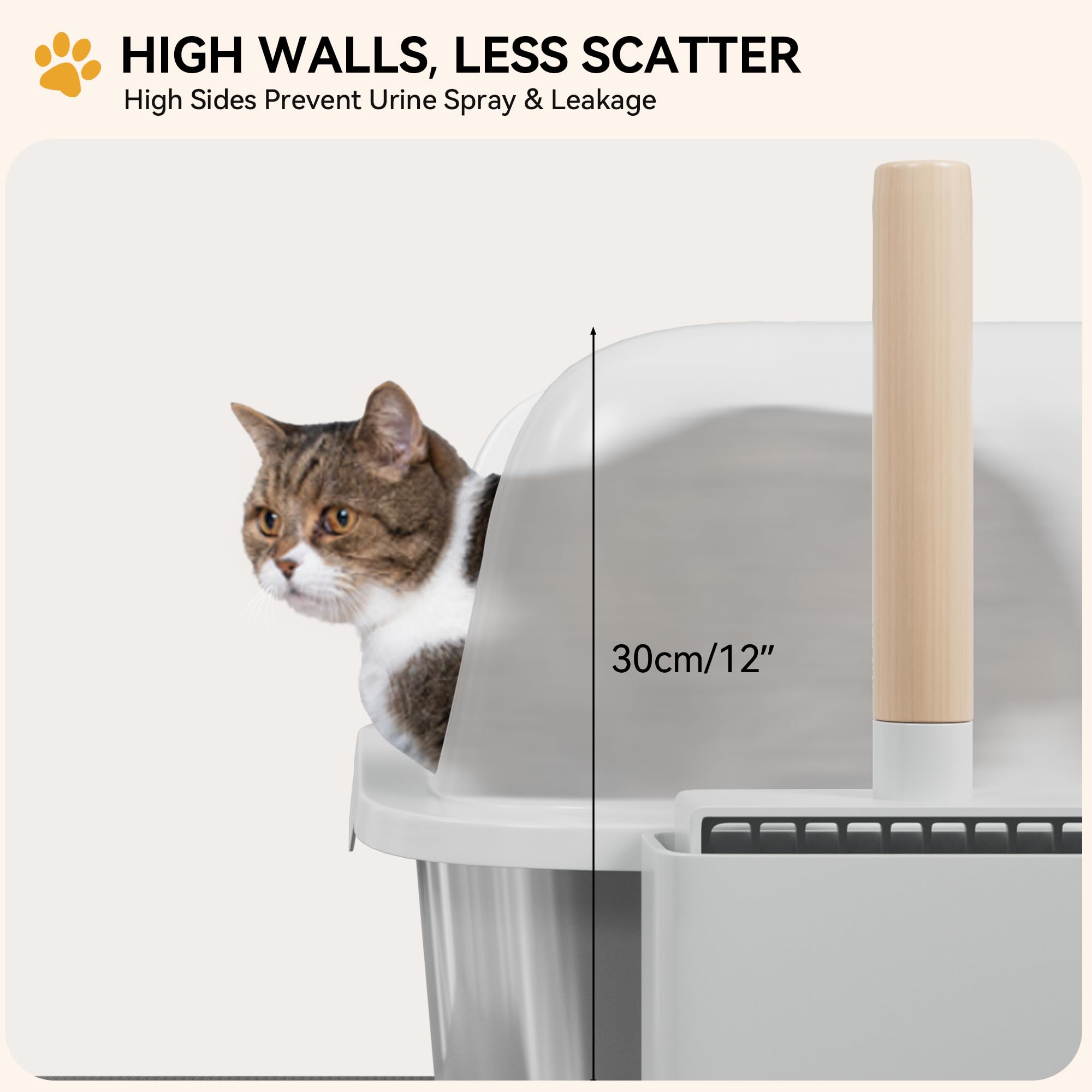 YITAHOME Edelstahl-Katzentoilette mit Deckel, XXL Extra Großes Katzenklo mit Schaufel – Rutschfester Boden, Auslaufsicher, Antihaft-Oberfläche, Leicht zu Reinigen, 60x40x30 für Katzen (Grau)