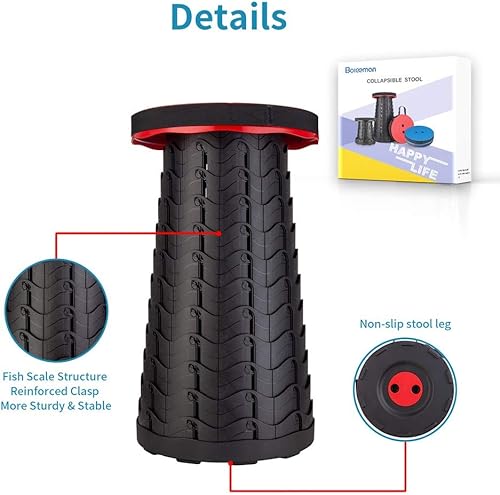 Miniatura 3 de Boreeman Taburete plegable mejorado, ligero pero más resistente, con capacidad de carga, 400 libras, taburete plegable portátil retráctil para