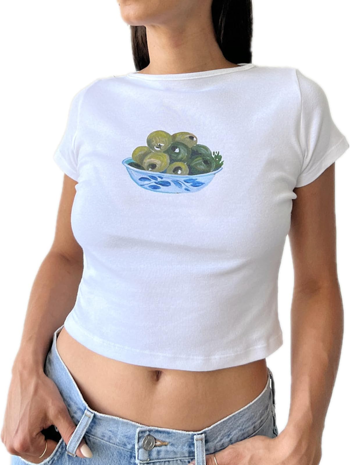 Yassiglia Women's Summer Short Sleeve Crop Tops Pattern Print Cropped T-Shirt Cute T Shirt Top Y2K Clothes for Women