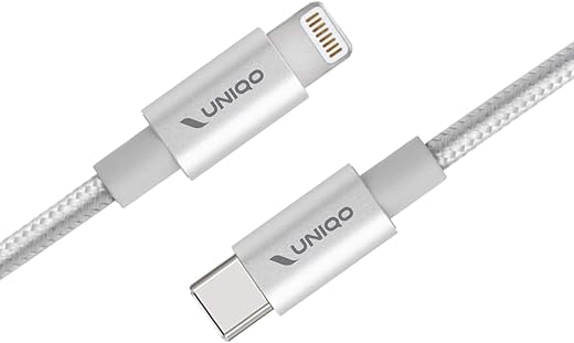 UNIQO Câble Type-C - Lightning anti-nœuds en nylon pour chargement et transfert de données - 1 m - Certifié pour...