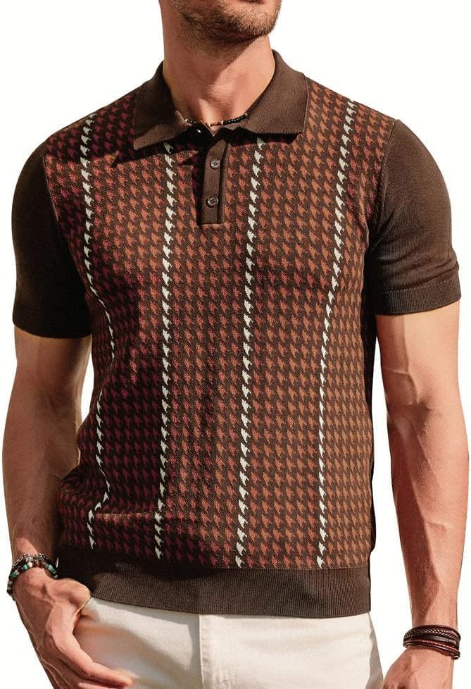 PJ PAUL JONES Men’s Vintage Polo Shirts Lightweight Knit Houndstooth Golf Shirts