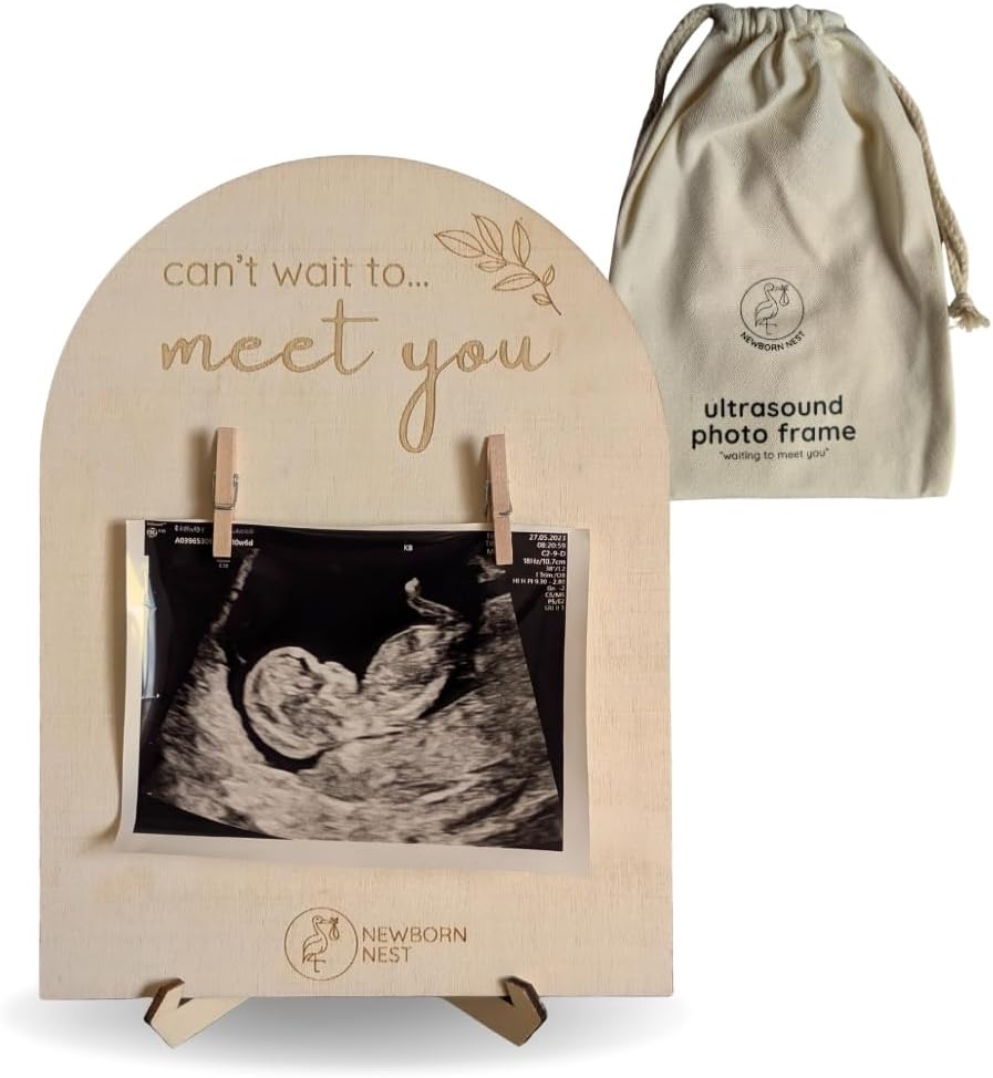 Wooden Ultrasound Photo Frame – Double-Sided Sonogram Display for Pregnancy Announcement, Baby Reveal & Nursery Keepsake Décor