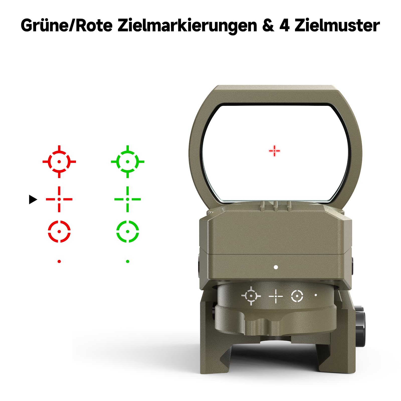 Red Dot Visier-Rotpunktvisier Reflex Sight mit Red Green & 4 Absehen Punkt, 20 mm/22 mm Picatinny, Schienenhalterung und Abdeckung für schnelles Zielen, Jagen und Schießen