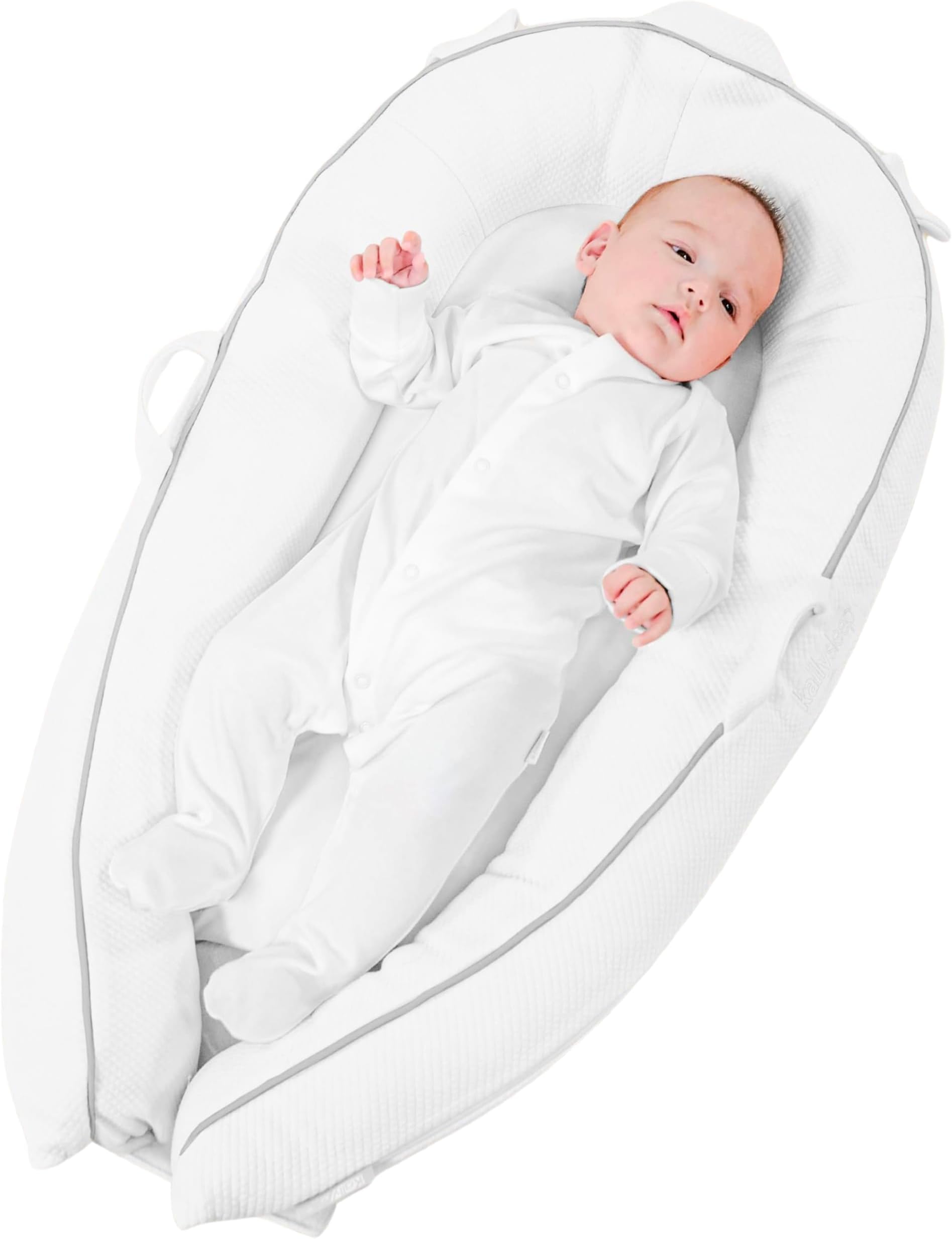 Kally Sleep Baby Nest Pod Cocoon - Best Portable Baby Bassinet for Bed, Lounger, Cot & Bed - Breathable & Hypoallergenic (0-8 Months) - 80 x 45cm, White
