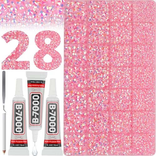 36000Pcs Pink Rhinestones for Bedazzling Mixed Sizes 2-6MM Light Pink Flatback Gems Bedazzler Kit with B7000 Glue Flat Back Resin Diamond Crystal Gemstone Rhine Stone Jewel for Crafting Clothing