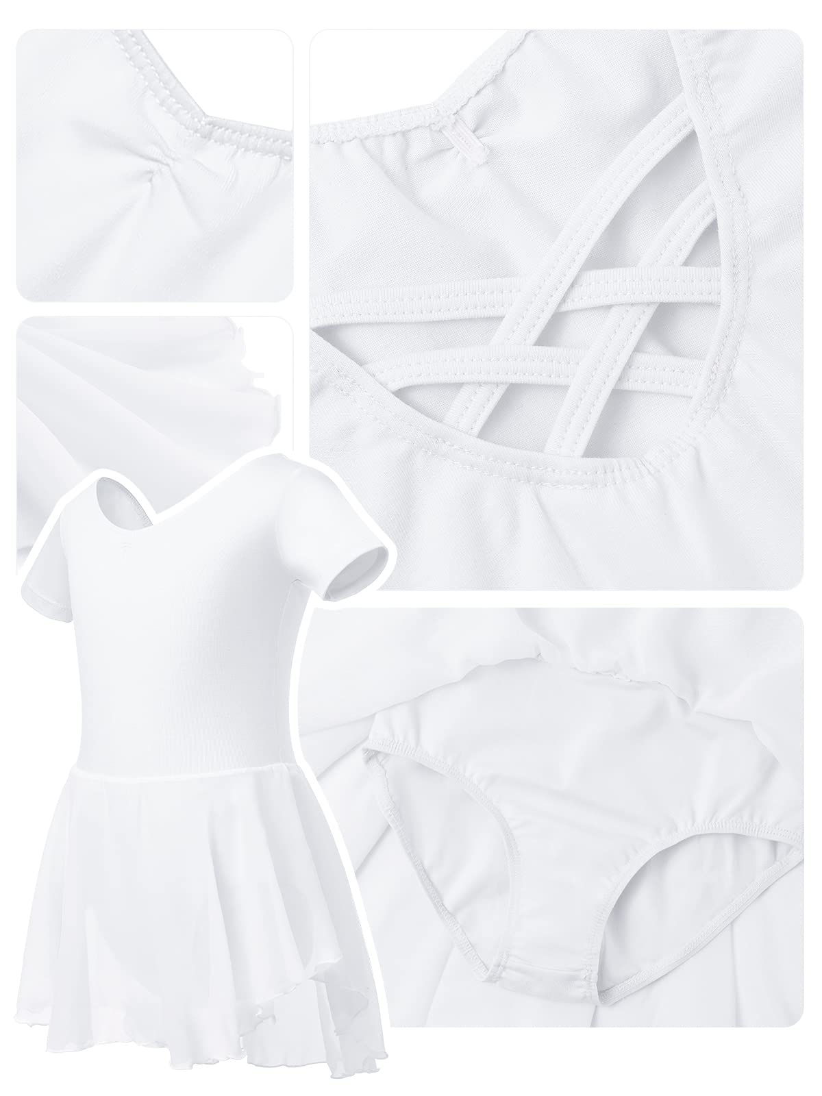 Soudittur Ballettkleidung Mädchen Ballettkleid für Kinder Baumwolle Balletttrikot Kurzarm Ballettanzug Tanzkleid Tanzbody mit Chiffon Rock Tütü