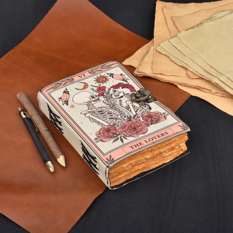 Image of Genuine Leather The Lovers Printed Handcraft Leather Journal Diary with Antique Rustic Lock for Men and Women | Size- 7 X 5 inch (200 pages)
